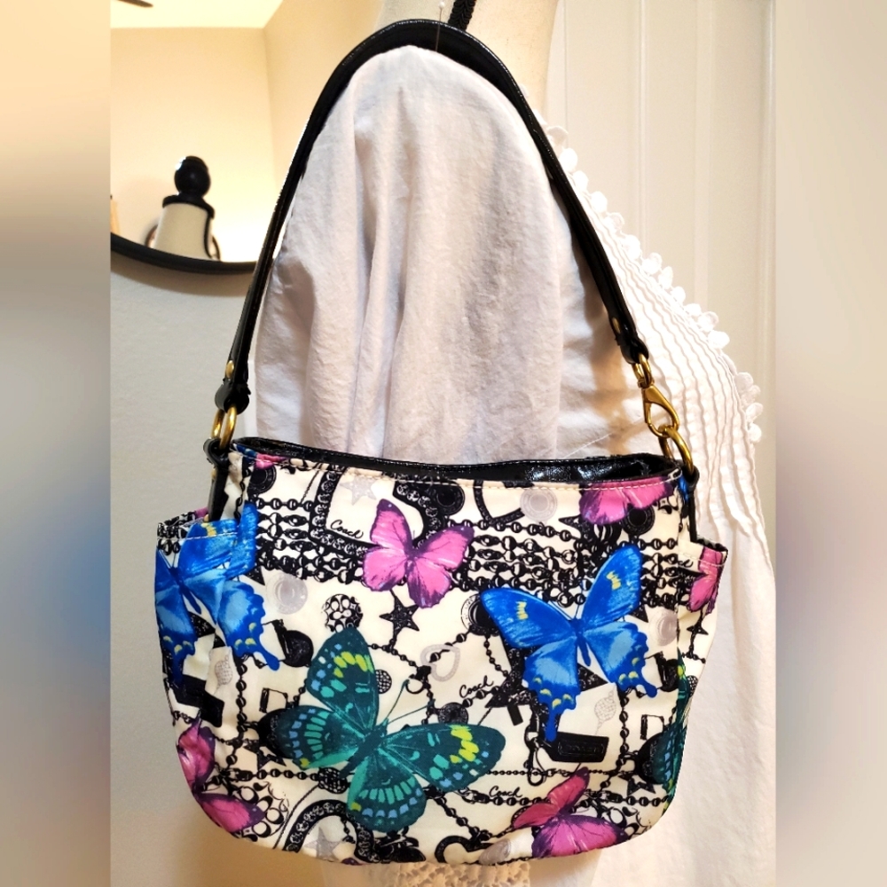 Coach Black and White Mini Bag with Artistic Floral Design
